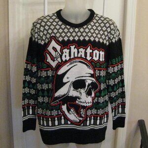 HTF Sabaton The Great Christmas Bullets Snowflakes Tanks Band Ugly Sweater
